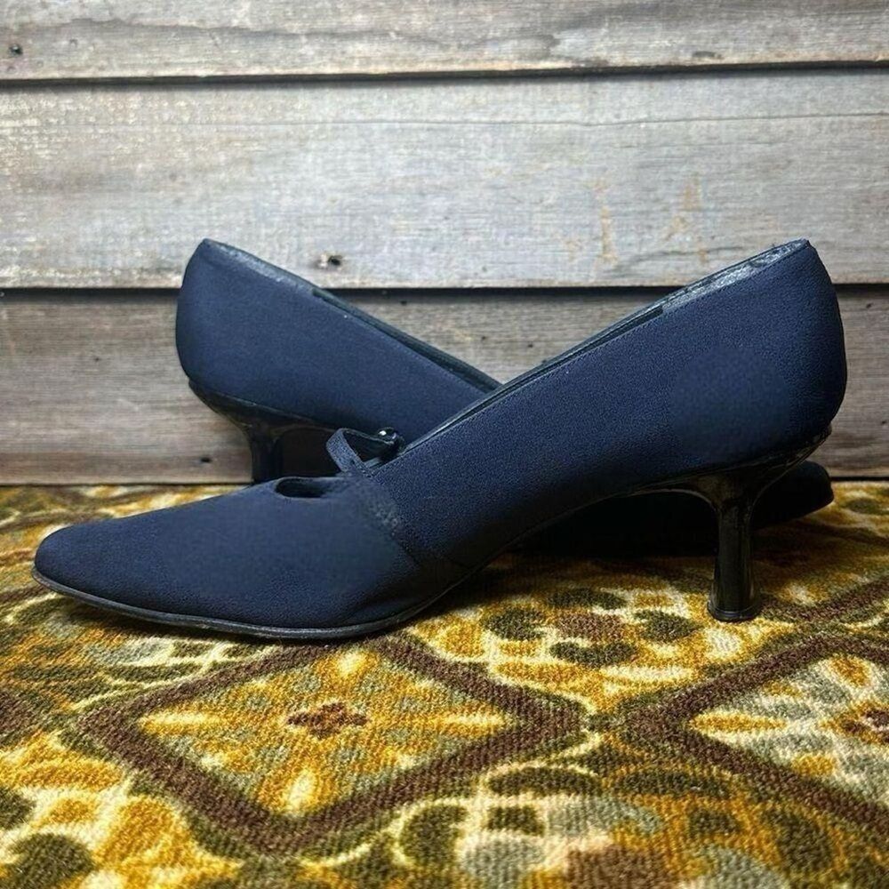 Vtg Weitzman Navy Blue Canvas Low Pump Sz 10 - Picture 3 of 8